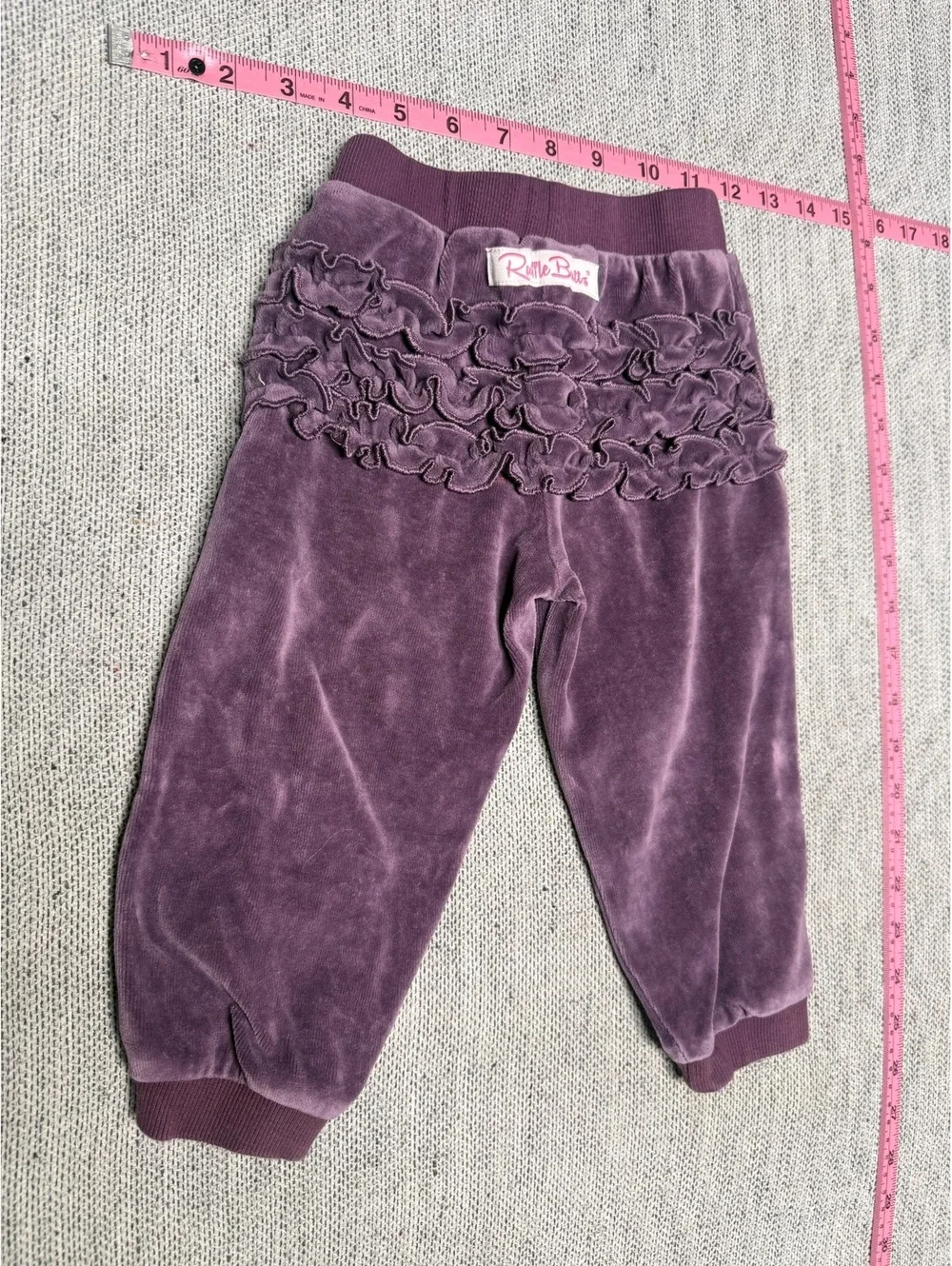 RuffleButts Girls Purple Velour Ruffle Back Pants 2T